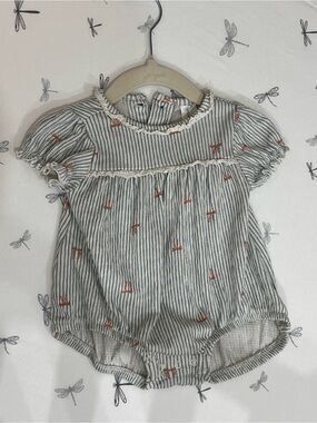 Striped Grey & Coral Baby One-Piece Romper